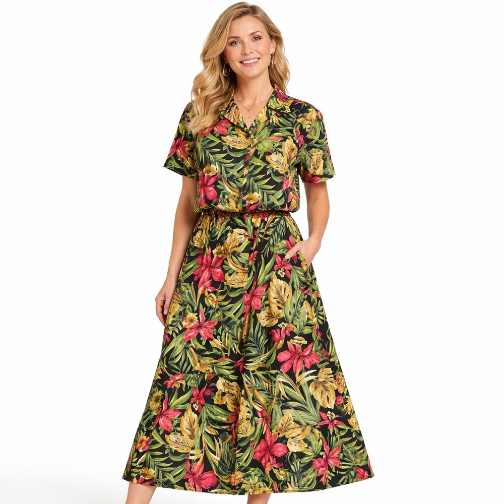 Vintage Pendleton Tall Womens 8 Tropical Floral 2 Piece Shirt and Maxi Skirt Set